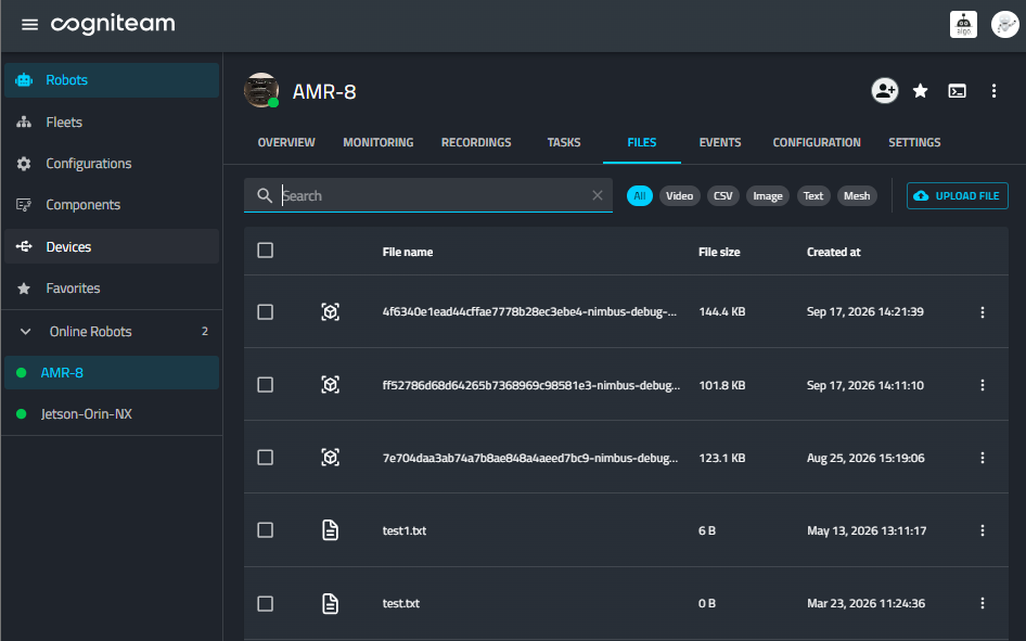 Files tab upload option