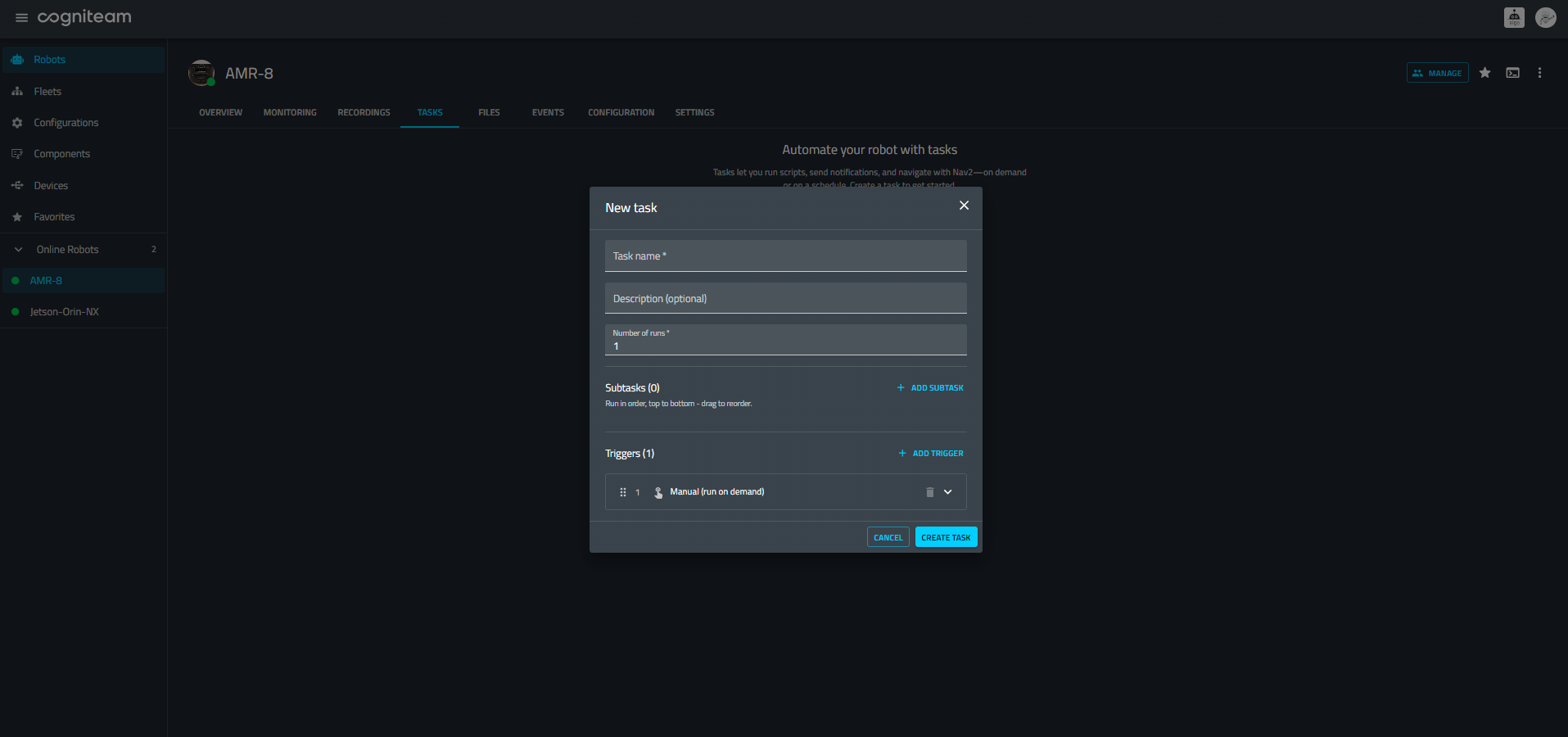 New task dialog