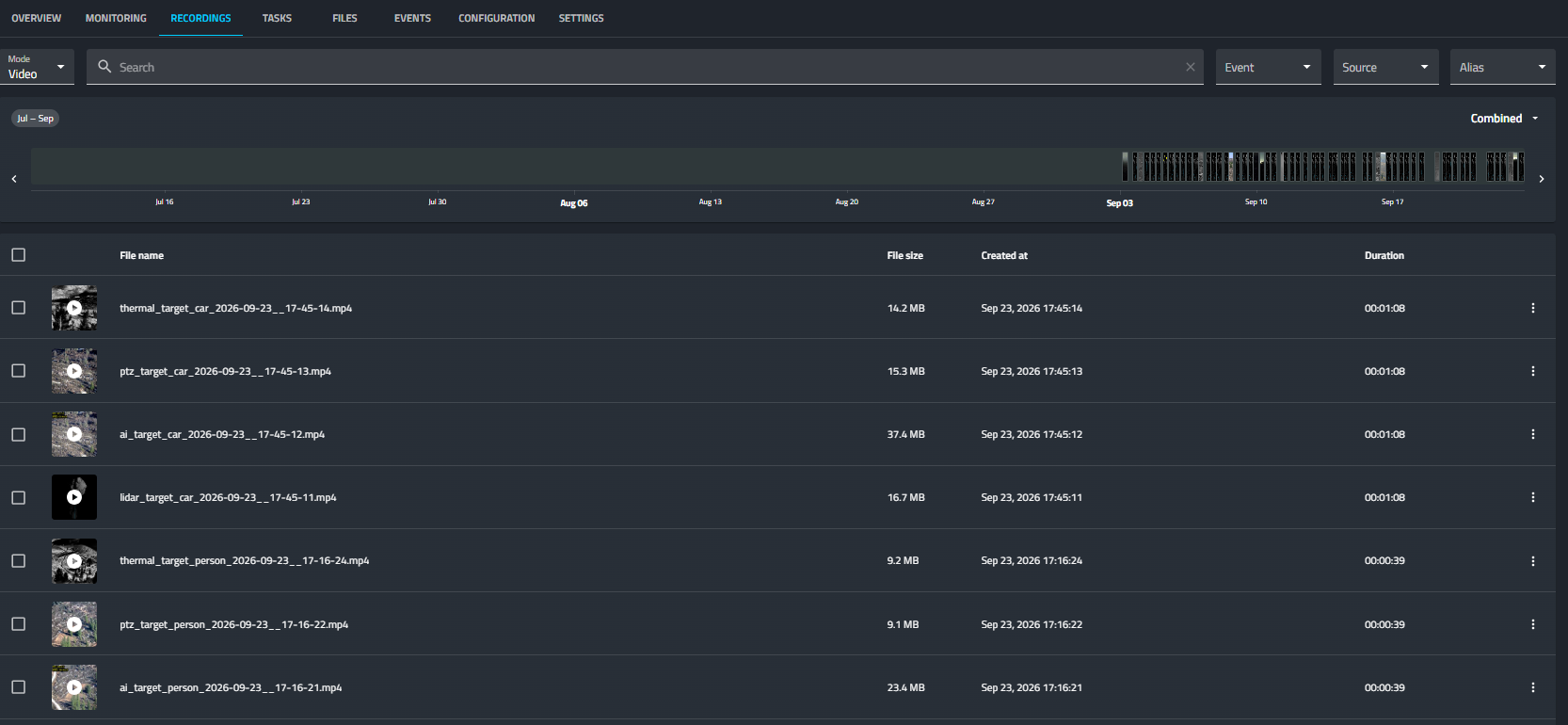 Recording VMS timeline overview