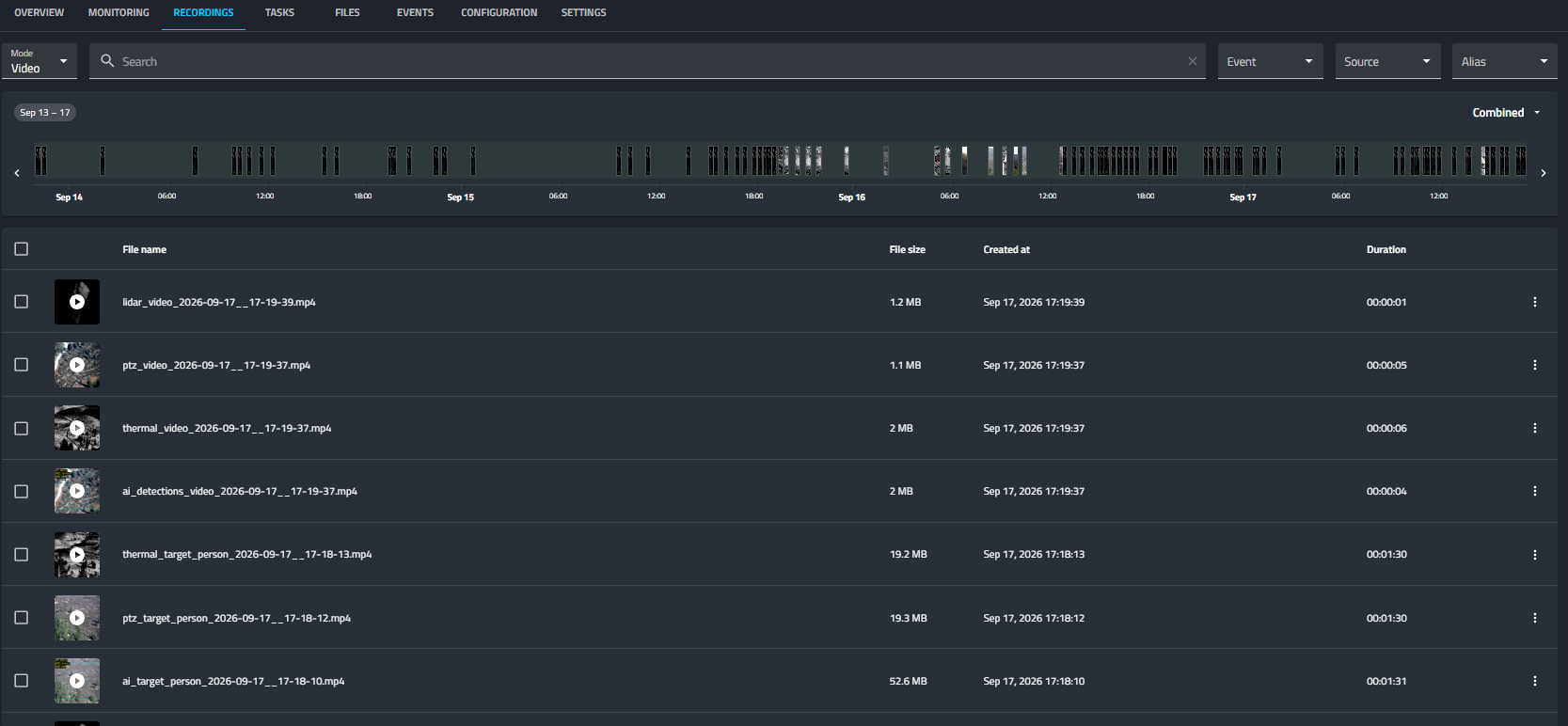 Recording VMS zoomed timeline