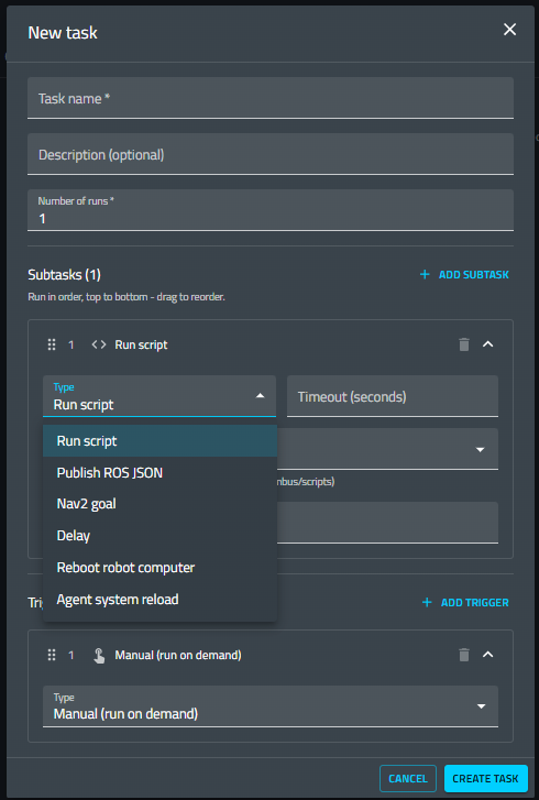 Subtask type selection