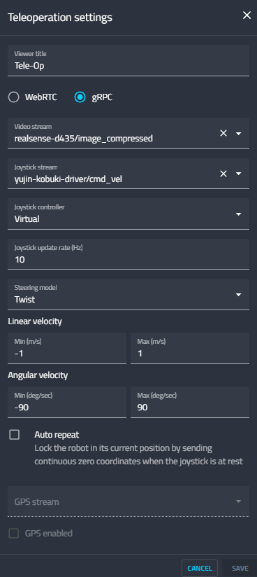 Teleoperation Viewer Settings
